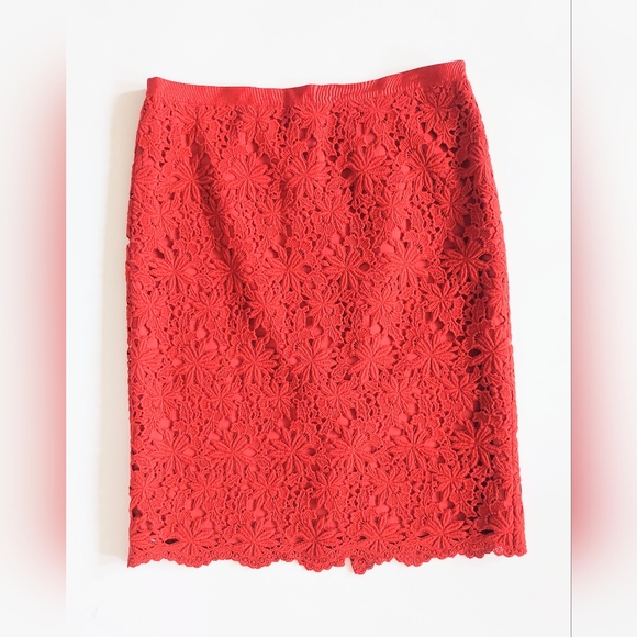Talbots Dresses & Skirts - Talbots Knee Length Lace Scallop Hem Pencil Skirt Size 10 Red